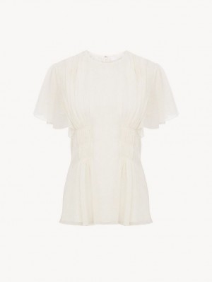 Eden White Chloe Wing-sleeve Tops | CHE-SR13912