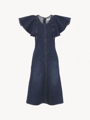 Faded Denim Chloe Wing-sleeve Dresses | CHE-SR13835