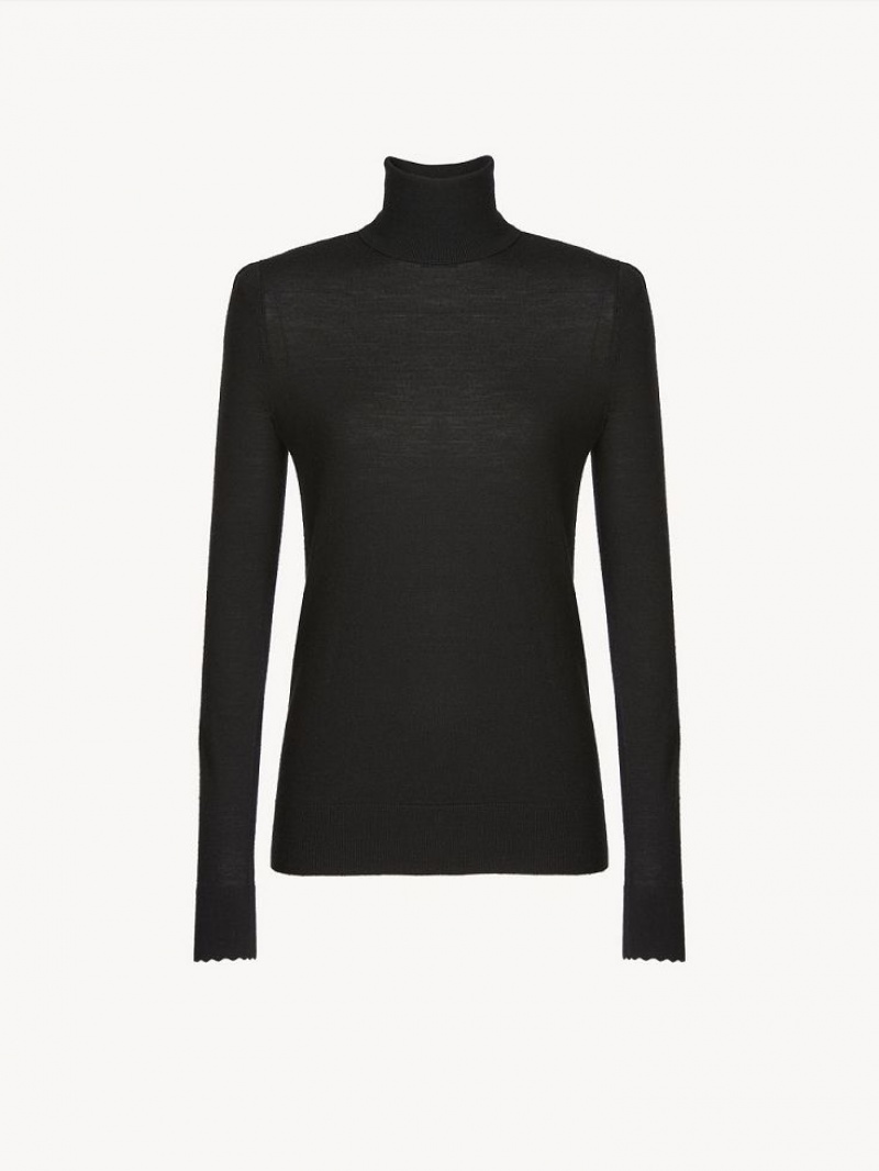 Black Chloe Scalloped High-neck Knitwear | CHE-SR13918