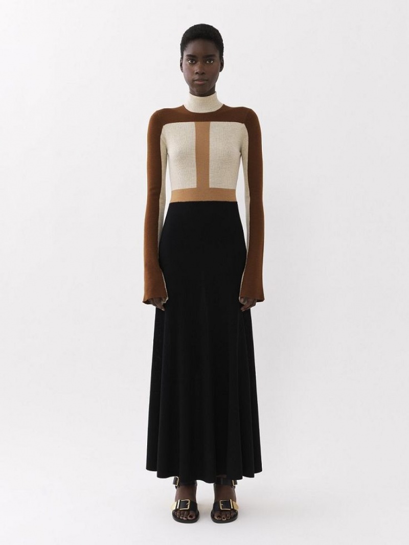 MULTICOLOR BROWN 1 Chloe Flared Maxi Dresses | CHE-SR13849