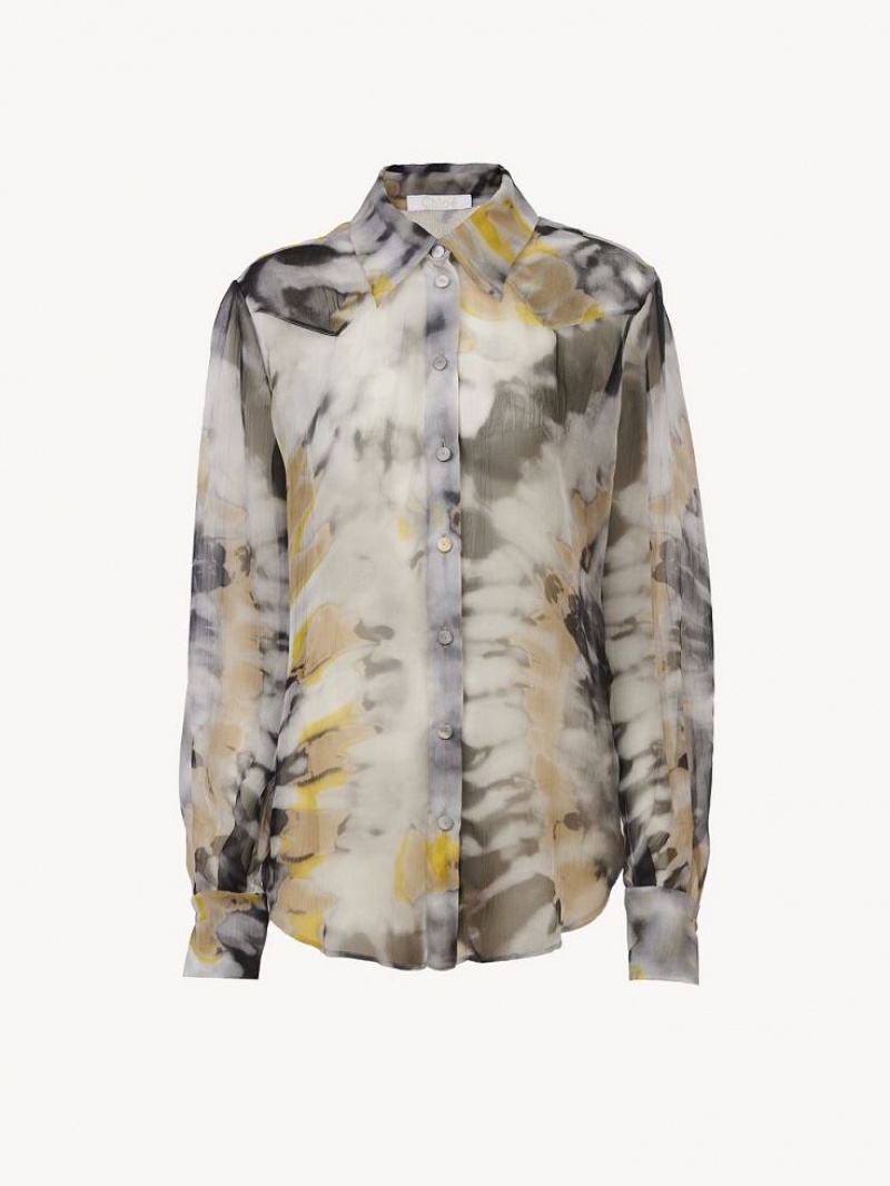Multicolor Grey Chloe Printed Western Blouses | CHE-SR13887