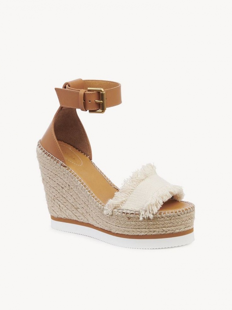 White Chloe Glyn Fringed Espadrille Wedge | CHE-SR14842